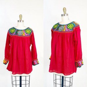 1950s Peasant Blouse - 1950s Mexican Embroidered Blouse - Size Medium - Large